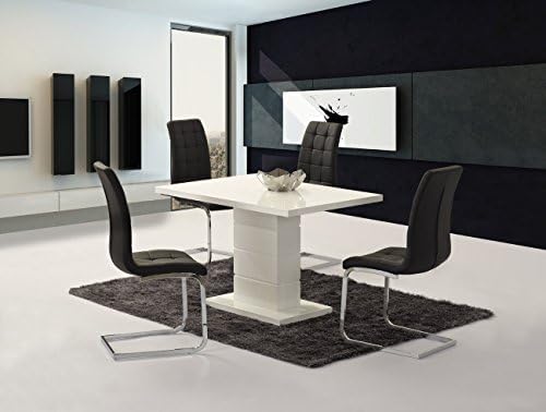 Ice White High Gloss Dining Table + 4 x Enzo Chairs - Top Grade High Gloss Table Finish - Soft touch faux leather chairs
