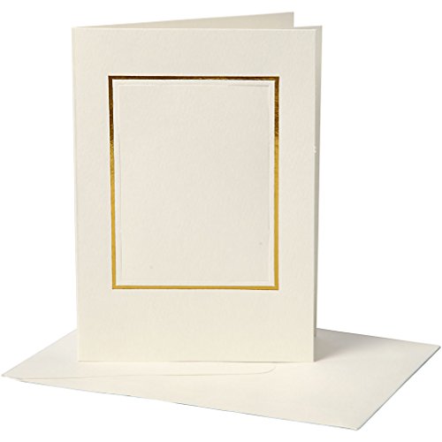 Passepartoutkarte , Kartengröße 10,5×15 cm, off-white, rechteckiger Ausschnitt mit Goldkante, 10 Set - 3