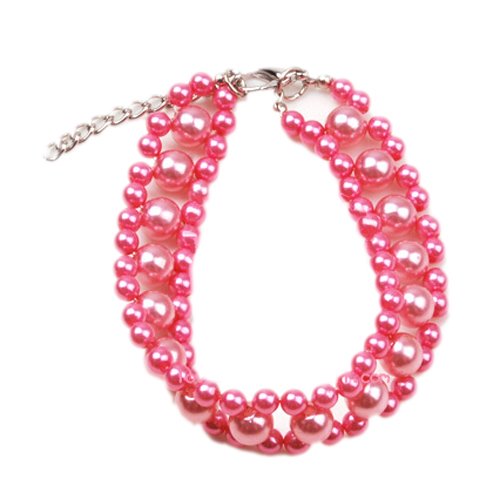 SODIALR-Three-Rows-Faux-Pearl-Beads-Linked-Pet-Dog-Collar-Necklace-S-Pink