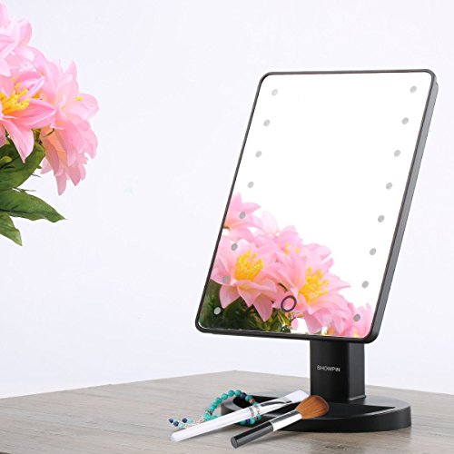 Showpin Make-up-Spiegel mit LED Beleuchtung Touch Schalter Kosmetikspiegel, Beleuchteter Schminkspiegel mit 10 x Vergrößerungsspiegel, Ultra-High Falterbar Definition Standspiegel, 180 Grad Freie Rotation Tischspiegel,Schwarz - 6