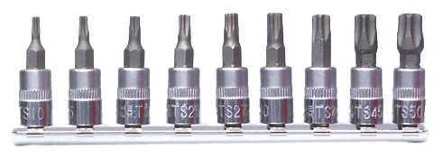 Famex 10698-9 Bit-Einsätze für TS- 5-Stern-Schrauben, mit Stirnlochbohrung, 6,3mm (1/4-Zoll)-Antrieb, 9-tlg.