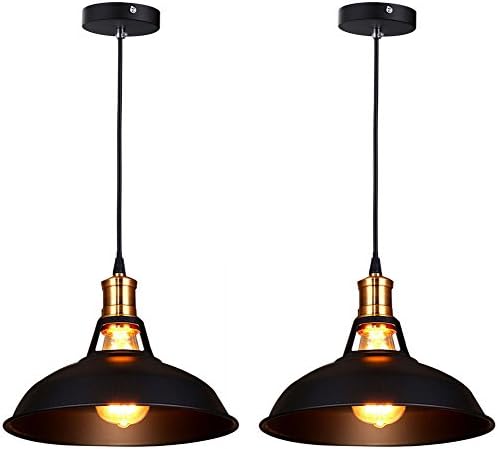 Retro Industrial Edison Simplicity Mini Metal Pendant Light 1 Light Antique Finish with Metal in Old Factory Style (2 Sets Black)