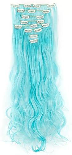 Vorcy 24" 8pcs Real Long Curl Curly Wavy Full Head Clip in Hair Extensions Extension Sexy Lady Fashion Choice 11 Colours(Sky Blue)