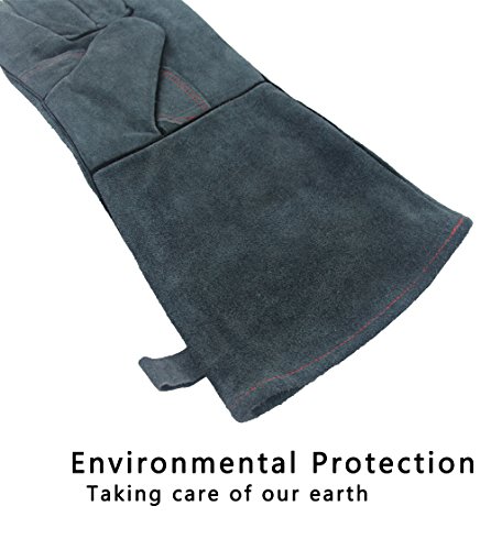 OZERO Schweißhandschuhe, Perfekt für Barbecue Schweisser Mig Kamin Kaminofen Pot-Halter Gartenarbeit – Baumwolle Futter mit 14 inch extralange Hülse Hitzebeständige BBQ Leder Handschuhe Grillgloves - 8
