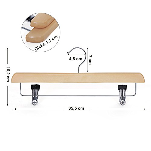 Songmics 8 x Holz Kleiderbügel Hosenspanner Hosenbügel für Hosen/Röcke rutschfest aus Schima-Holz 35,5 cm CRW008-8 - 7