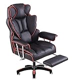JIEER-C Gaming Chair Chaise, Fauteuil de Bureau de Style Style Course avec Repose-Pieds et Support Lombaire pour Massage, siège de Jeu E-Sports en Cuir PU pour Gamer.-Red Side_Nylon Feet