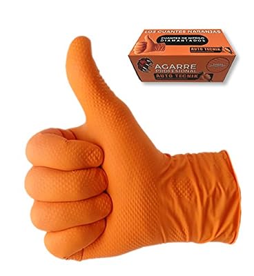 Autotecnik Gants en nitrile diamantés, sans latex, réutilisables, orange, L, 1