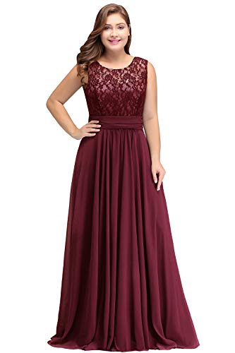 MisShow Robe de Soirée Longue Mousseline Vintage Femme Robe de Bal Sexy Chic 2018 Robe Femme Demoiselle d'honneur en Dentelle Florale Bordeaux 48