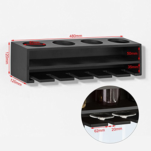 SoBuy® Weinflaschenhalter, Wandregal mit Weinflaschenablage und Weinglashalter, Hängeregal, Gläserhalter, FRG66-L-SCH - 3