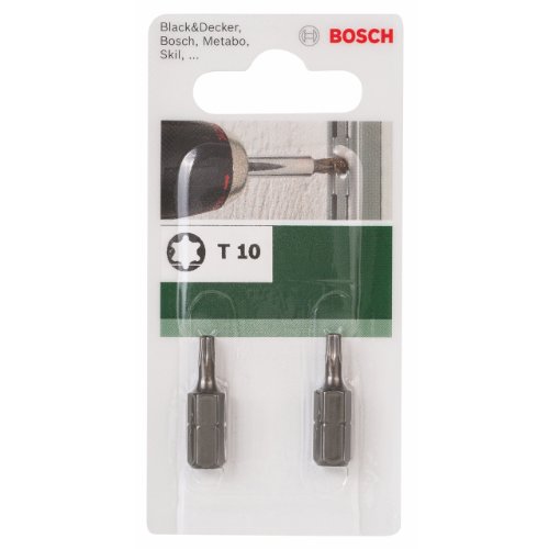 Bosch 2609255932 DIY Bits T10 25 mm, 1/4 Zoll Auβensechskantschaft DIN 3126-C6.3, Standard (2) - 2