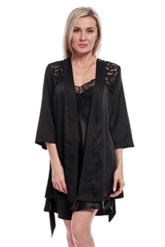 BellisMira Peignoir Satin Femme Robe de Chambre Kimono Femmes Sortie de Bain Nuisette Déshabillé Couleur Pure Vêtements de Nuit pour la Fête Mariage (Kimono Seulement)