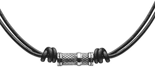Basic Silver SW - 439 Men's Necklace Stainless Steel / Leather Black 54.5 CM