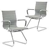 Wahson Chaises de Bureau en Similicuir, Chaises de Réception pour Salles de Conférence avec Accoudoirs chromés, Lot de 2 Gris