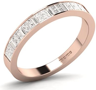 0.60ct Channel Set Princess and Bagutte Cut Diamonds Half Eternity Ring Available in Gold and Platinum (18ct Rose Gold, O)