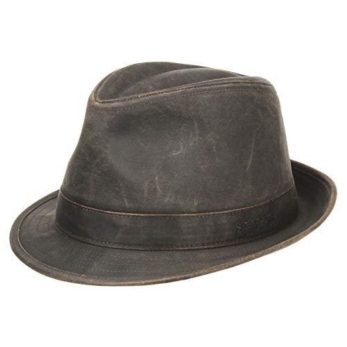 Stetson Trilby de Tela Odessa Hombre | Sombrero Oilskin Moda con Forro, Ribete, Ribete Verano/Invierno | L (58-59 cm) marrón