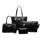 Kairuun Grande Capacité Sac Fourre-tout Sacs à Main pour Femme Ensemble Portefeuille Sac Bandoulière 6 pièces Couleur Unie