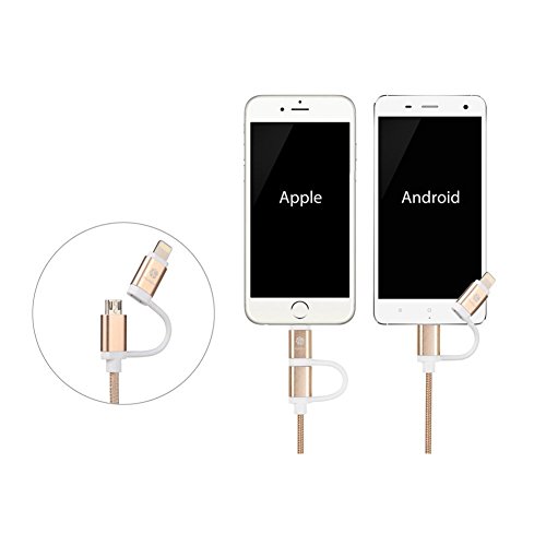 HUNDA 2 in 1 Ladekabel , 1M USB Lightning Ladekabel mit Nylon umflochtenes [Apple MFi zertifiziert] für iPhone 7/7 Plus,6S/6S Plus 6/6 Plus, 5/5 S , iPad Air 2, iPad Mini 3 und Android-Handys (Hellrosa) - 5