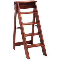 Escaleras de Silla Plegable de Madera Maciza Taburetes, 5 Pasos, Escalera de Mano portátil/Sillas de Escalera Estante de Madera multifunción para Cocina/Oficina/Biblioteca