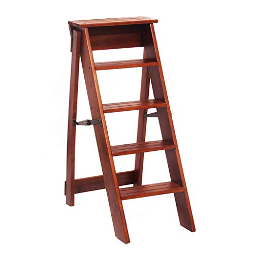 Escaleras de Silla Plegable de Madera Maciza Taburetes, 5 Pasos, Escalera de Mano portátil/Sillas de Escalera Estante de Madera multifunción para Cocina/Oficina/Biblioteca