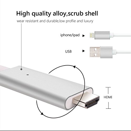 Lightning zu HDMI Kabel, Hizek 8pin Lightning Digital AV zu HDMI 1080P Adapterkabel für iPhone7 / 7Plus / 6s / 6Plus / 5 / 5s – Silber - 2