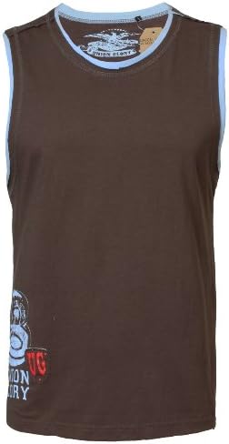 Mens Summer Vest Sleeveless T-shirt Top Graphic Style Cotton Union Glory 'Coach', Brown, Medium