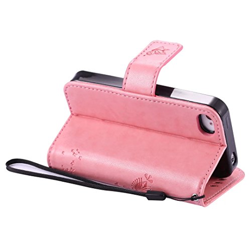 iPhone 4/4S Hülle Rosa im Retro Wallet Design,Cozy Hut iPhone 4/4S Hülle Leadertasche Premium Lederhülle Flip Case im Bookstyle Folio Cover Kartenfächer Magnetverschluss und Standfunktion Leder Schale Etui für iPhone 4/4S (3,5 Zoll) Handytasche Schutzhülle Katzen und Bäume Muster – rosa - 6