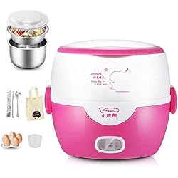 GQ Mini Cuisinière Électrique Multifonction Portable Cuiseur À Riz Cuiseur Vapeur Lent 1.0L Boîte De Chauffage De Revêtement en Acier Inoxydable, pour Enfants Adulte Disponible,Rose