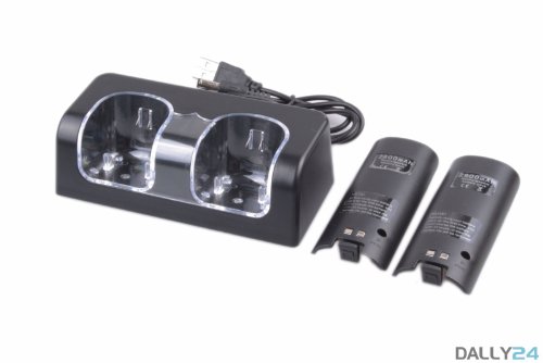Preisvergleich Produktbild Ladestation 2in1 für Wii Controller + 2x Akku 2800mAh, schwarz - DALLY24