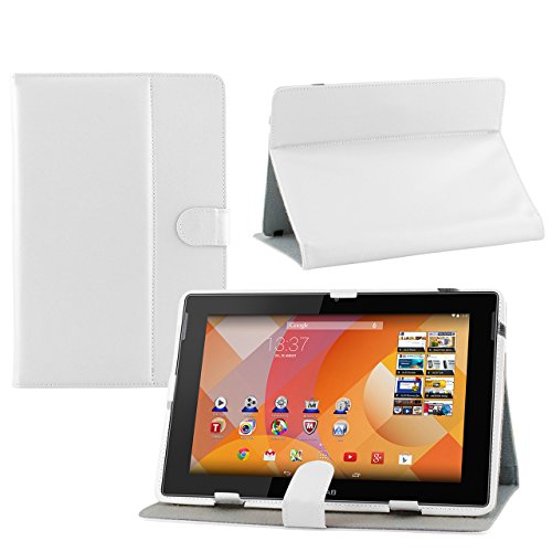 iProtect Kunstleder Tasche für MEDION LIFETAB Schutz Hülle Case mit Stylus PEN für S10346 MD 98992 und S10366 MD 99781 10,1 Zoll weiß