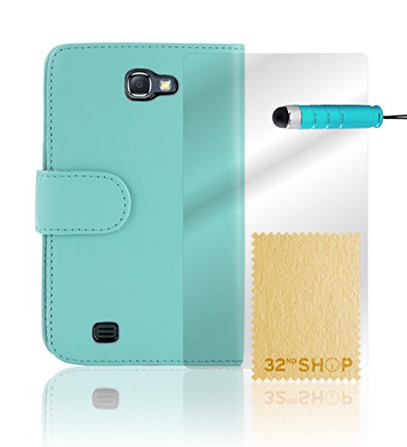 32nd Klapphülle im Brieftaschenstil aus PU-Leder für Samsung Galaxy Note N7000 (i9220), inklusive Displayschutzfolie und Reinigungstuch Blau hellblau - 4