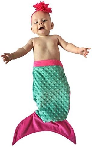 Baby BooBear Mermaid Tail Fushia Pink, Teal Green, Minky Dot Swaddle Blanket for 0-2 years