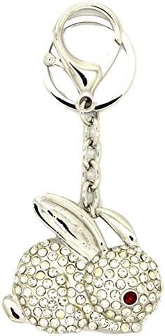 New Gift Boxed Ladies Girls Silver Diamante Lucky Rabbit Handbag Bag Charm Keyring Key chauin Rhinestone Accessorize Me