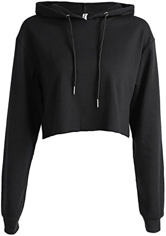 LANMWORN Women’s Sport Funny Exposed Navel Long Sleeve Crop Top Hoodie,Casual Short Medium Hooded Sweatshirt Hedging Pullover Sweater With Hood