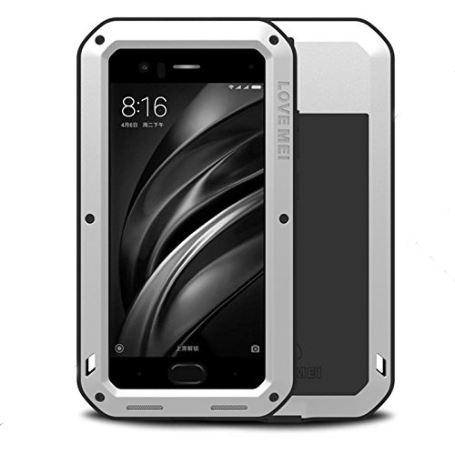 Xiaomi Mi6 a prueba de choques Fundas LOVE MEI Heavy Duty Cubierta de metal de aluminio con vidrio templado para Xiaomi Mi 6 plata reviews Xiaomi Mi6 a prueba de choques Fundas LOVE MEI Heavy Duty Cubierta de metal de aluminio con vidrio templado para Xiaomi Mi 6 plata