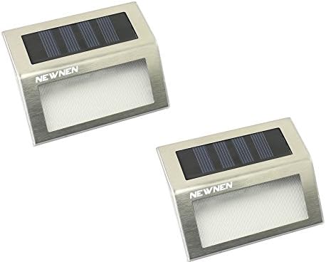 NEWNEN Upgrated Solar Panel Lamp Stainless Steel 3leds Outdoor Motion Sensor Lights Solar Powered Wireless Waterproof Exterior Security Wall Light for Pathway Yard Deck Patio Stairs Pack of 2