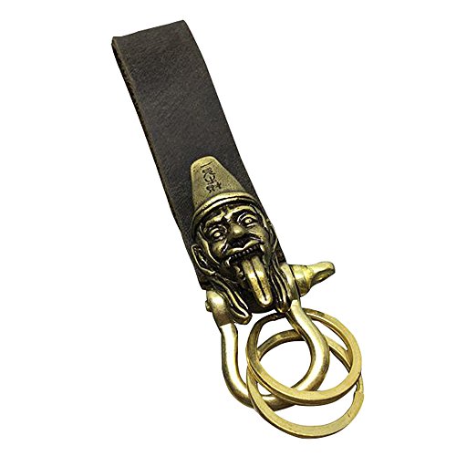 Preisvergleich Produktbild Außen Messing Automobilschlüsselanhänger-Handarbeit Kuhledergürtel EDC Schlüsselringhalter Bügelhaken Ornament