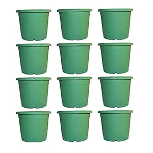 Synergy Plast Heavy Duty Flower Plastic Pot, 8 Inch,Pack of 12, Green