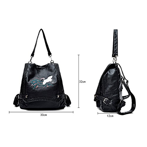 Dame Frauen Weiche Leder Rucksack College Umhängetasche Rucksack Umhängetasche Schwarz Black2