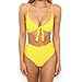 Produktbild Damen Badeanzug CLOOM Swimsuit Beachwear Sexy Bademode Rückenfrei Zweiteiler Oberteil Tops und Bottoms Set einfarbige Bandage Tankini Mädchen Bikini Schwimmanzug (Gelb, M)