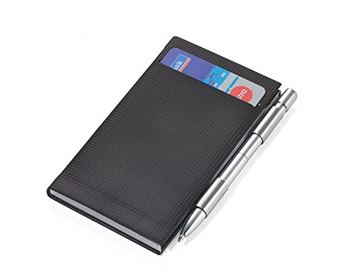 Preisvergleich Produktbild TROIKA NOTIZBLOCK und KARTENETUI REMINDER - CNP01 / BK - mit Block und Stift - Kartenfach - Aluminium / hochwertiges Lederimitat SQUARE TEX® - schwarz - das Original von TROIKA