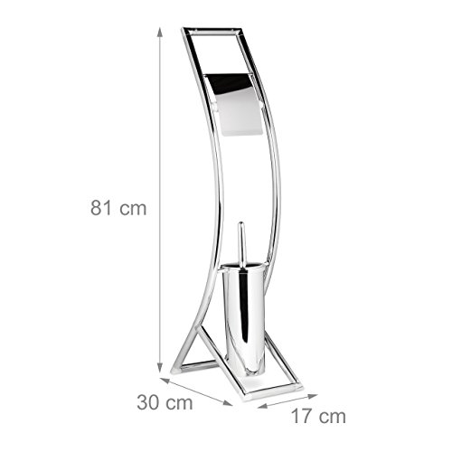 Relaxdays WC Garnitur CURVY HBT: 81 x 17 x 30 cm Toilettenbürstenhalter aus Metall in Edelstahl-Optik mit Toilettenpapierhalter und Klobürste als Klopapierhalter freistehend WC Bürstengarnitur, silber - 4
