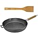 Produktbild 28cm Bratpfanne aus Gusseisen mit abnehmbaren Holzgriff und Pfannenwender aus Bambus von 4big.fun * 55mm Höhe * Induktion Schmorpfanne * Alle Herdarten * mit Ausgießer * 23.4cm Bodendurchmesser