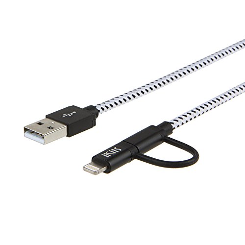 iKits Lightning und Micro USB 2-in-1 Kabel 0.5m Nylon USB Ladekabel, Lightning auf USB & Micro USB Kabel, Daten Synchronisieren für iPhone 7 7Plus, 6s 6s Plus, 6, 6Plus, 5s und Android Smartphones - 3