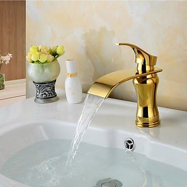 Stylish waterfall brass, PVC bathroom sink faucet-gold