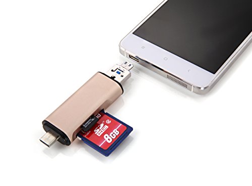 RicoRich SD TF Kartenleser mit Adapter 3-in-1 USB-A / Micro USB / USB-C Typ-C, SuperSpeed Memory Card Reader USB Kartenlesegerät für Micro SD/SDXC TF Kartee, Gold - 4