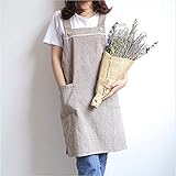 Diseño de bolsillo ZHAOHH Delantal Largo de Lino Barista Cafetería Camarera Bar Panadería Catering Uniforme Pintor Florista Jardinero Ropa de Trabajo Marrón
