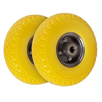 Forever Speed 2x Roues Pneu de brouettes chariot charge 110kg 260x74mm PU Foam roue 3.00-4 jante en acier charrettes jaune