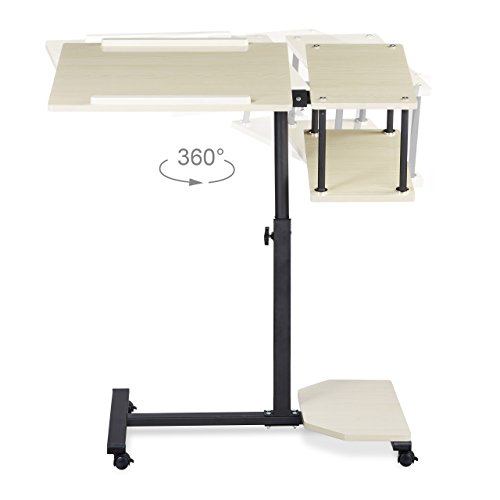 Relaxdays Laptoptisch höhenverstellbar XL HBT: 100 x 77 x 40 cm Großer Notebook Tisch als Sofatisch und Beistelltisch mit 4 bremsbaren Rollen für Tablet mit Mouse Ablage und Antirutsch-Leiste, creme - 5
