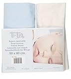 Ti-Tín, Lot de 2 draps housse pour petit lit bébé/100% coton percale/Lot de 2 draps housse réglables avec élastique/1 drap blanc, 1 drap bleu clair/50x80cm