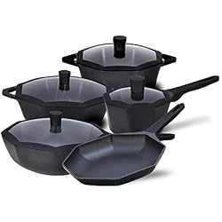 MOM AI Frypans Ensemble de 5 pan Haut de Gamme créative Forme octogonale Casserole Anti-adhésive Multifonctions Batterie de Cuisine Approprié à la Maison, la Cuisine, comme Un Cadeau